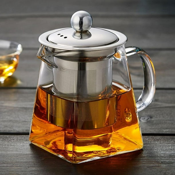 zpose - Tetera de cristal, 40.6 fl oz con infusor de té suelto extraíble,  tetera de vidrio de borosilicato con línea de escala, hervidor de té seguro
