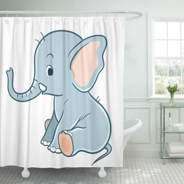 Cortina de ducha para baño con diseño de animales de dibujos animados de  acuarela para niños África Elefante jugando agua de burbujas azul agua