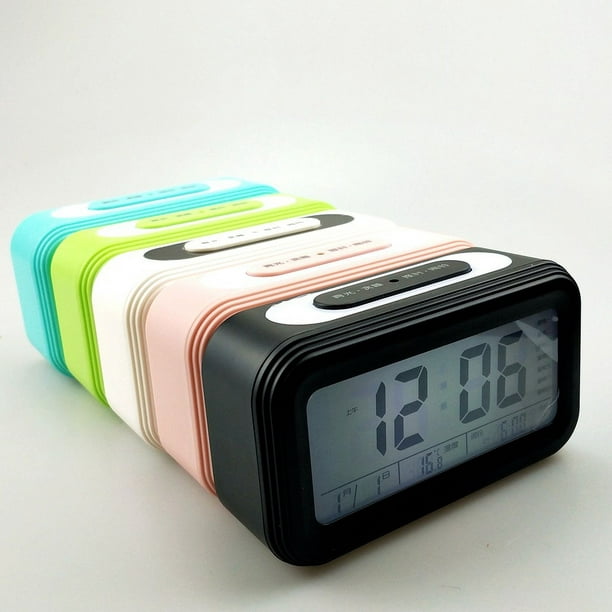 Reloj despertador digital multifuncional LED Luz inteligente Reloj  Temperatura Calendario perpetuo Verde JM