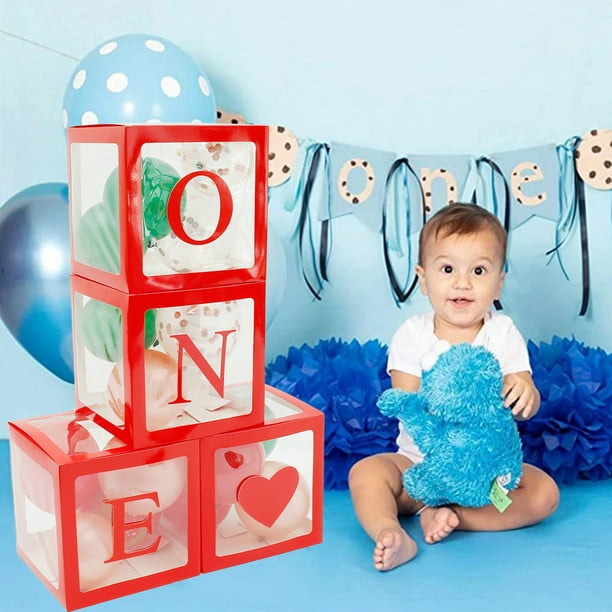 Muyoka 4 cajas de globos transparentes para baby shower con una pegatina,  decoración de letras, caja Muyoka Hogar