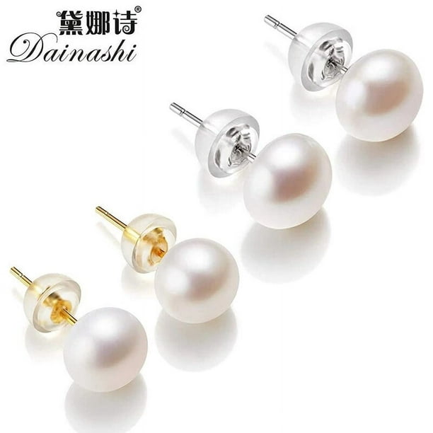 Pendientes de perlas naturales de agua dulce para mujer, aretes de Plata de  Ley 925 auténtica, Perla blanca cultivada, joyería al por mayor