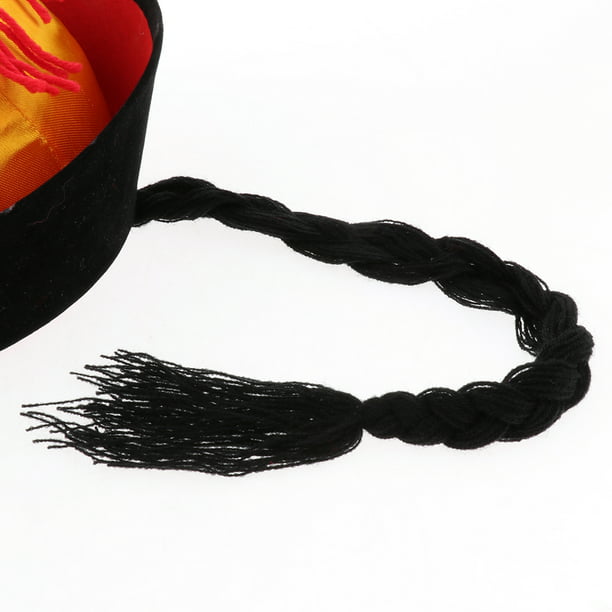 Sombrero chino con trenza para adulto: Accesorios,y disfraces