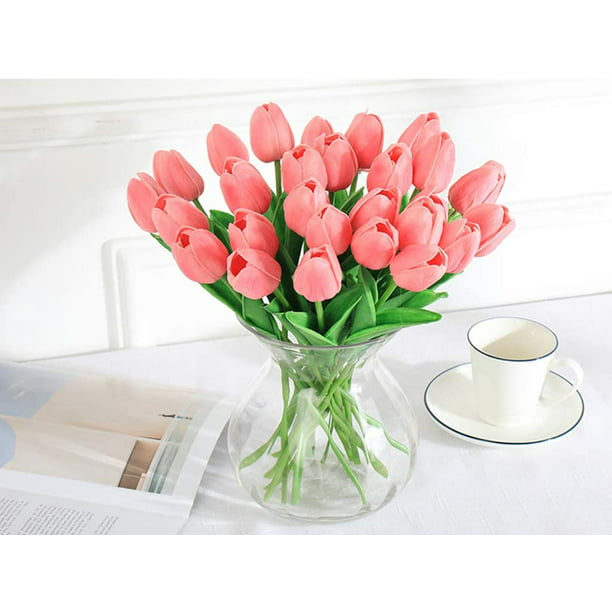  WISTART 24 piezas de tulipanes artificiales multicolores, ramo  de tulipanes falsos de poliuretano sintético de tacto real para el hogar,  habitación, oficina, fiesta, boda, decoración excelente idea de regalo para  el