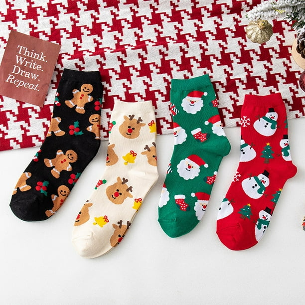 4 pares de calcetines navideños - Calcetines suaves y cálidos para las  vacaciones Calcetines lindos y coloridos para mujeres Regalo de Navidad de  invierno JAMW Sencillez
