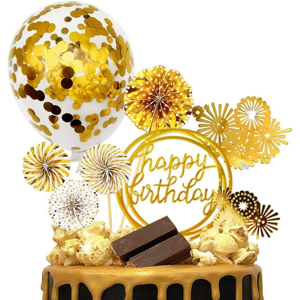 JM Decoración de cumpleaños, 15 piezas, decoración para tarta, decoración  de feliz cumpleaños, decoración para tarta de feliz cumpleaños, globo de  confeti, decoración de estrellas, niña, niño, mujer, hombre (dorado) JM