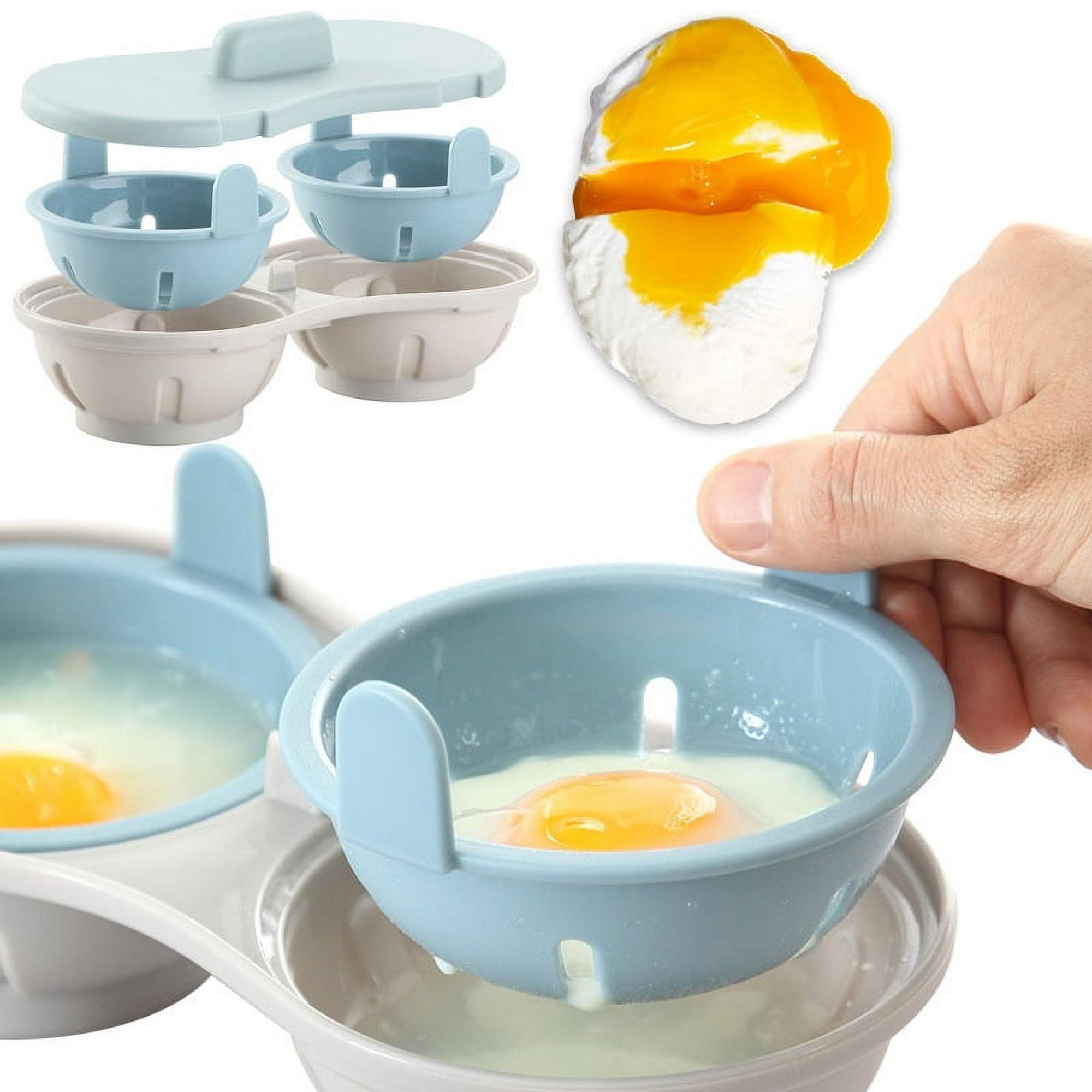 JM Cazador furtivo de huevos para microondas - Cocedor de huevos -  Utensilio de cocina - Al vapor - Utensilio de cocina - 22 cm - azul JM