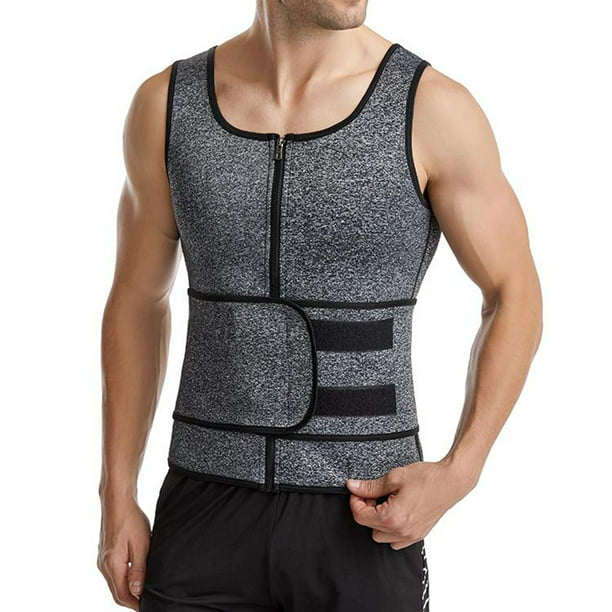 SHAPERIN - Chaleco de neopreno para hombre, faja reductora efecto sauna,  estilo camiseta sin mangas con zíper y dos cinturones