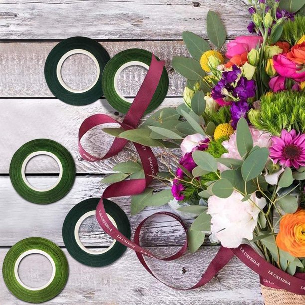 5 rollos de cinta floral, cinta floral verde, papel de regalo