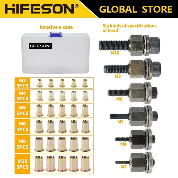 HIFESON-remachadora Manual de aluminio, herramienta para tuercas de cabeza,  para M3, M4, M5, M6, M8
