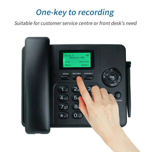  Teléfono de estilo de escritorio con ranura para tarjeta SIM,  teléfono fijo inalámbrico de escritorio, para negocios o familia,  identificación de llamadas, redireccionamiento, funciones manos libres,  teléfono fijo GSM negro 