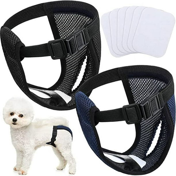 2 paquetes de pañales de tela para perras Cinturón protector para perros 3  toallas sanitarias Braguitas menstruales para perros, color negro y azul