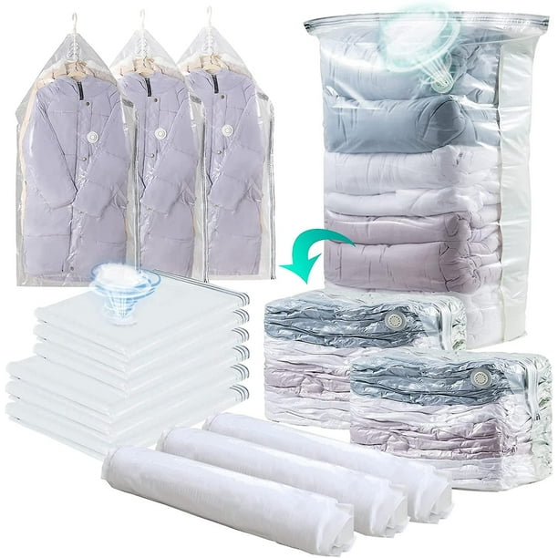 Paquete de 15 bolsas de almacenamiento al vacío, bolsas de sellado al vacío  para ropa y ropa de cama, 3 colgantes/3 cubos/3 medianas/3 pequeñas/3