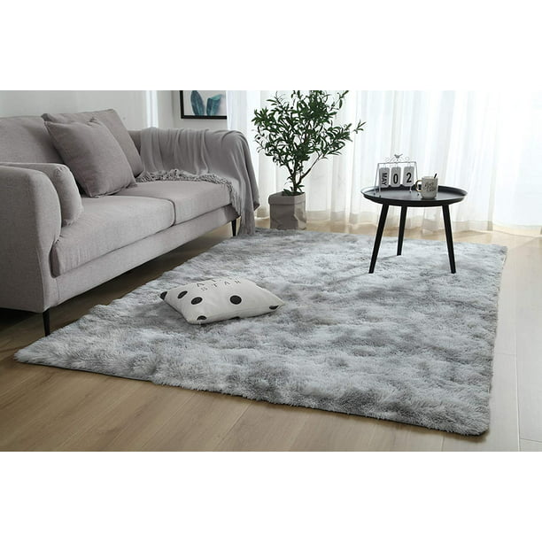 Alfombras grandes de teñido anudado morado para sala de estar, 4 x 6 pies,  alfombras peludas de felpa ultra suave, modernas alfombras peludas para