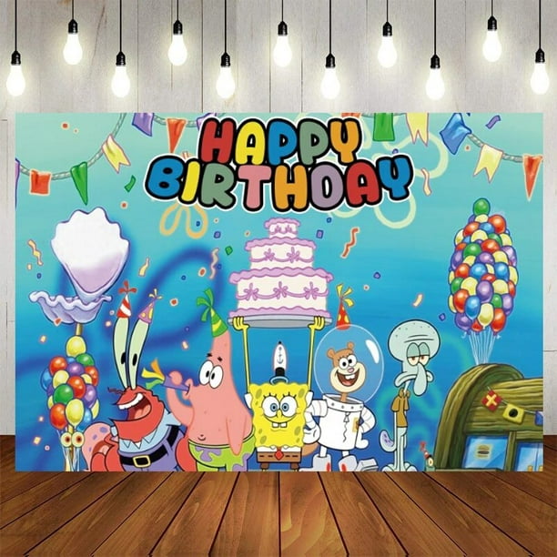 Decoración de fiesta de cumpleaños de Bob Esponja para niños, juguete,  globo de látex de papel de aluminio, vajilla de dibujos animados,  suministros para eventos, fondos de pancarta