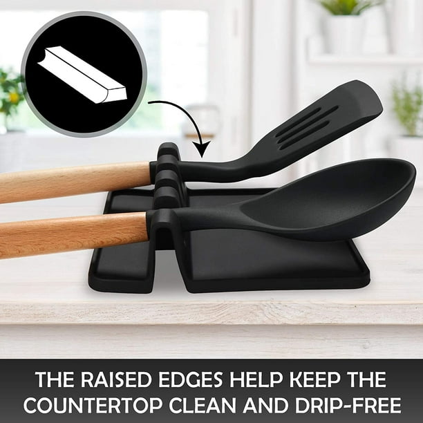 2 cucharas de silicona para encimera de cocina, soporte para cuchara de  cocina resistente al calor para estufa, soporte multiusos para espátulas