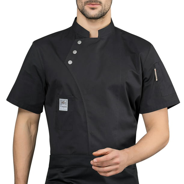 Chef Jacket Delantal de cocina Tres botones con bolsillos Ropa Camisas de verano para hombres Suministros de cocina para Grill Restaurant Black 4XL Walmart en línea