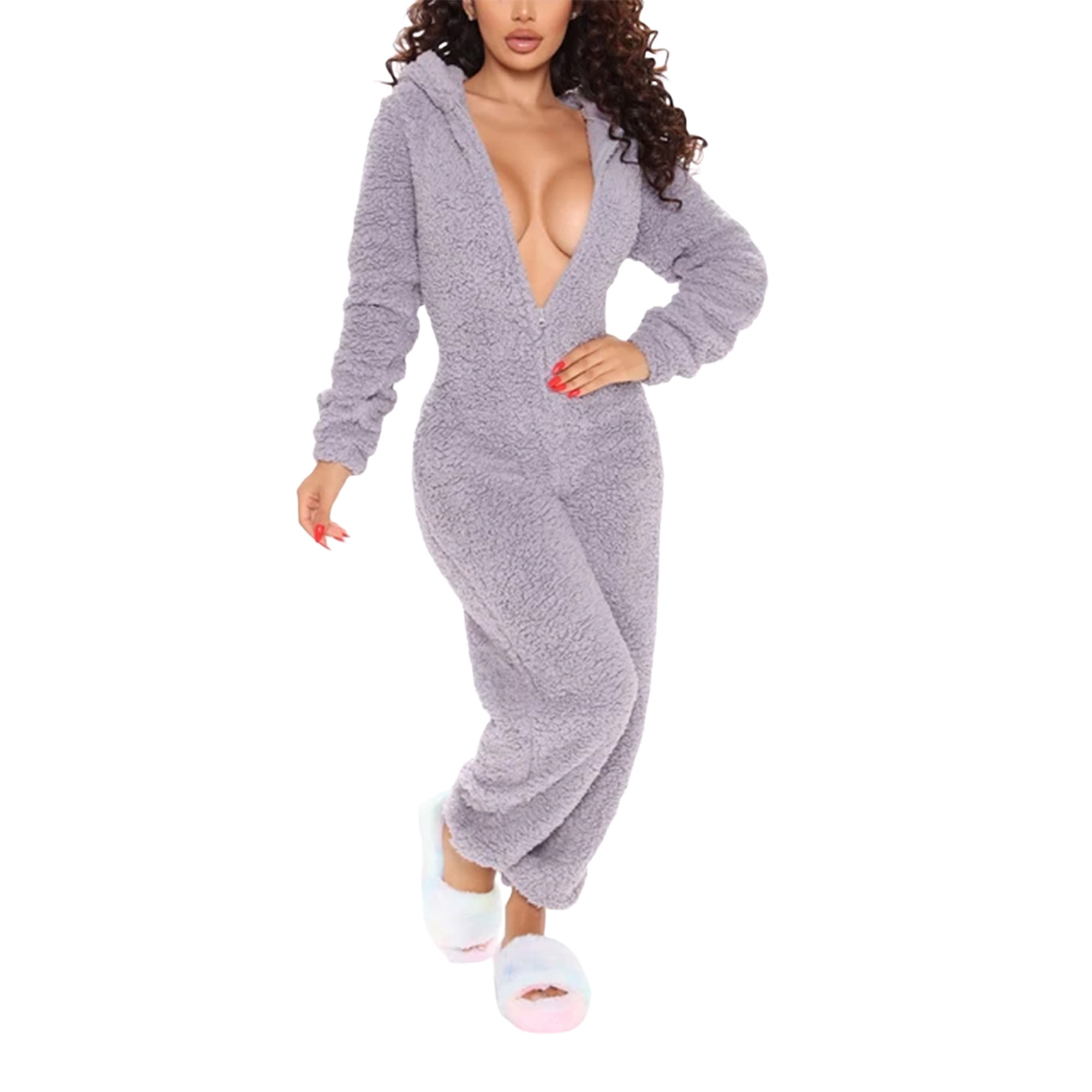 Pijama de mujer Mono con capucha de pieza con Pijama de felpa(Gris-M) Nituyy Pijama-GL715-FF62182B2 | Walmart línea