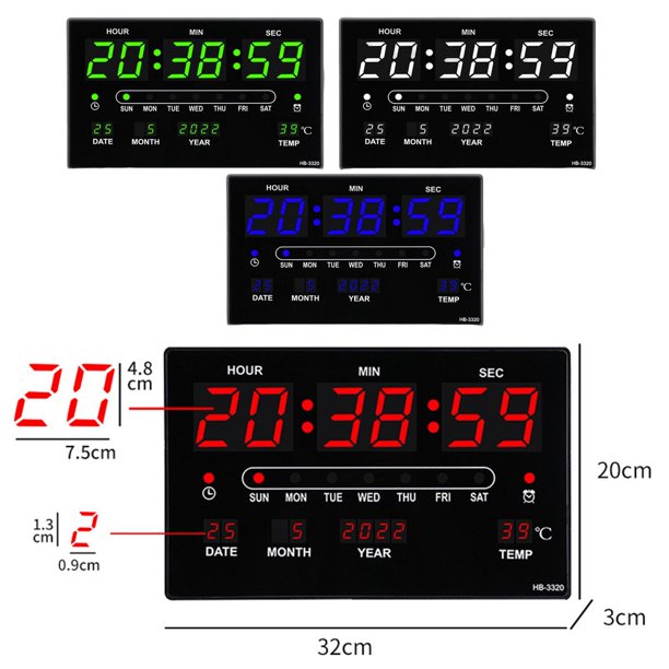 Reloj de pared Digital grande moderno con fecha, , , temperatura interior,  calendario silencioso, reloj despertador para adultos mayores, verde  Sunnimix reloj digital grande