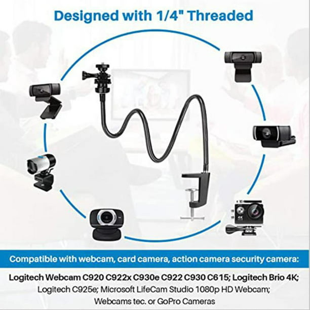 Logitech - Trípode para cámara web, Logitech Webcam C922x C922, C930e,  C930, C920, C615, color plateado