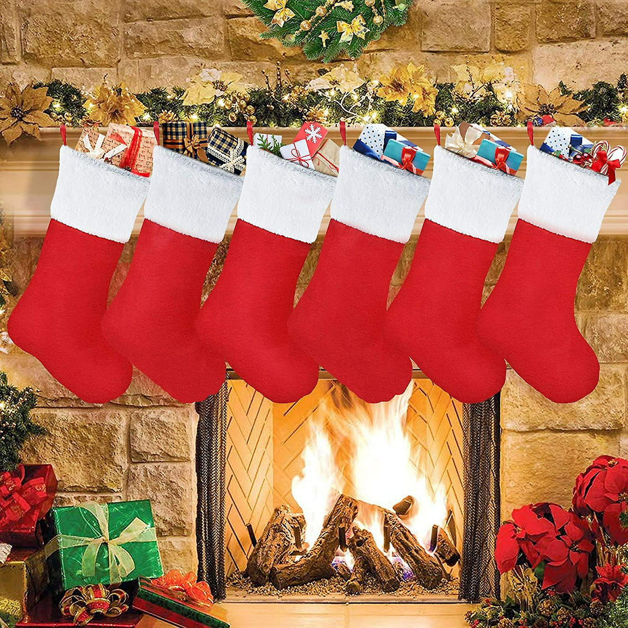 CCINEE 12 medias de Navidad de fieltro rojo de 15 pulgadas para decoración  de Navidad
