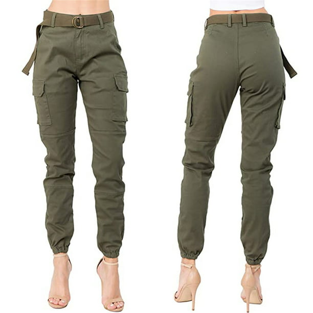 Puntoco - Pantalones cargo de color liso para mujer, cintura alta