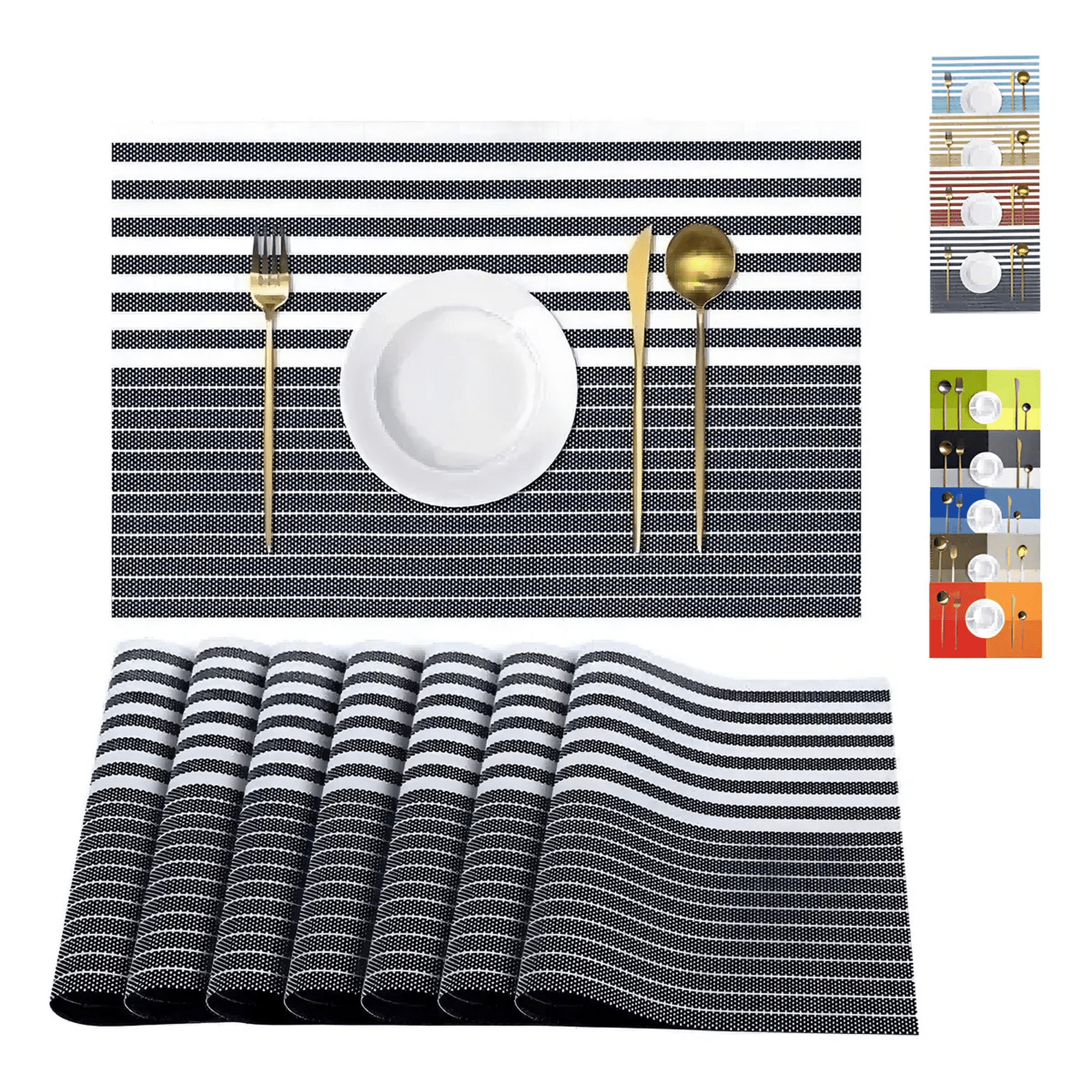 Mantel individual lavable antideslizante 8 piezas xtellar color azul raya