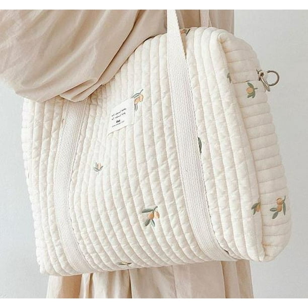 Lindo oso flor bordado patrón bebé Beige algodón tela cremallera pañal bolso  2023 nueva bolsa de equipaje Tan Jianjun unisex