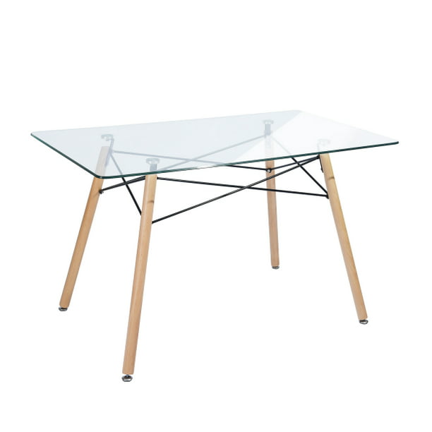 mesa vemer con base de madera y cubierta de cristal rectangular 19mm