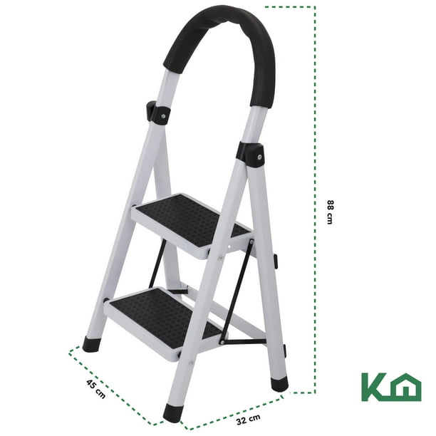 KINGRACK - Escalera de 2 escalones, escalera plegable de 2 escalones,  escalera de cocina con pedal antideslizante y ancho, escalera pequeña con