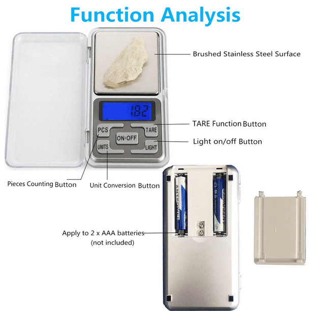  Balanza digital de cocina, de bolsillo. Pesa desde 0.01 hasta  500 gramos. Balanza de precisión, portátil, para pesar alimentos, joyas, o  medicamentos, con plataforma, pantalla LCD, indicador de tara y funciones