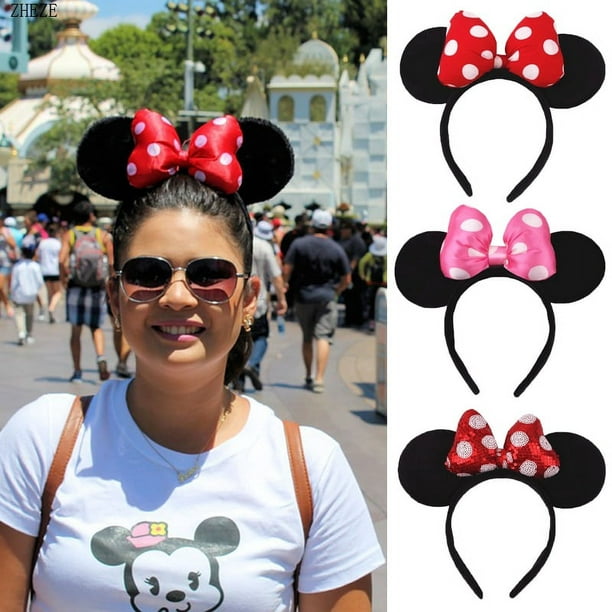 Diadema con orejas de Minnie Mouse para mujer, Diadema con lazo de
