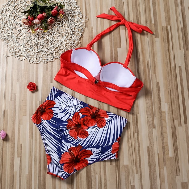 Traje de baño sexy para mujer, bikini push up, traje de baño para mujer,  estampado floral, traje de playa biquini de dos piezas (color : 14, talla:  L)