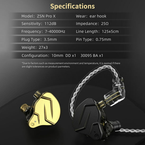 KZ ZSN PRO X Audífonos híbridos DIY con cable 1BA + 1DD para HiFi DJ de  Abanopi, en color negro, sin micrófono