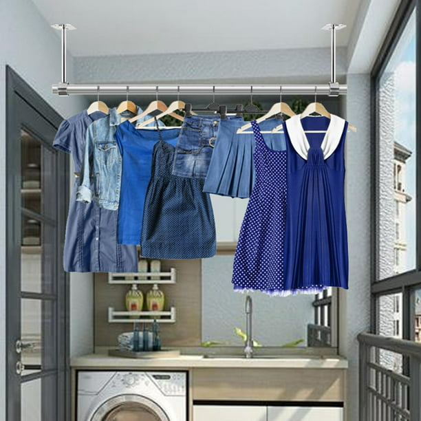 Barra de armario ajustable montada en la pared para colgar ropa, barras de  acero inoxidable para armario, para ventanas, cocina, baño, armario (color
