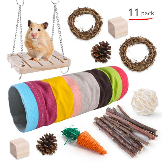 10 piezas/set hámster juguete de madera columpio conejo masticar