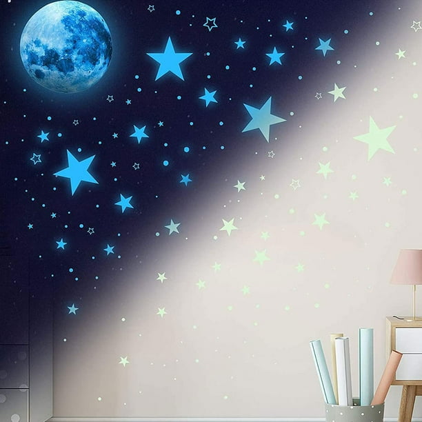 Techo De Estrellas Luminosas, 1049 Pegatinas De Pared, Contiene Decoración  De Luna Y Estrellas, Pegatinas De Pared Luminosas, Adecuadas Para La  Habitación De Los Niños Azul JAMW Sencillez