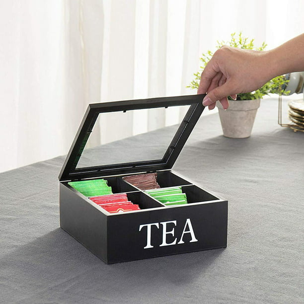 Organizador de bolsas de té Retro, soporte para bolsas de té, 4  compartimentos, caja de bolsas de té para , caja de té de para cápsulas  perfecl Titular de almacenamiento