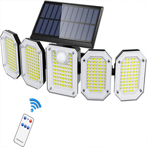 1 Pieza Luz Solar Exterior, Luz Del Sensor De Movimiento Led De 300 , 7000k  Sin Cables; 5 Cabezal Es Ajustables, Iluminación De Ángulo Amplio De 360°,  Impermeable Ip65, Luz De Inundación