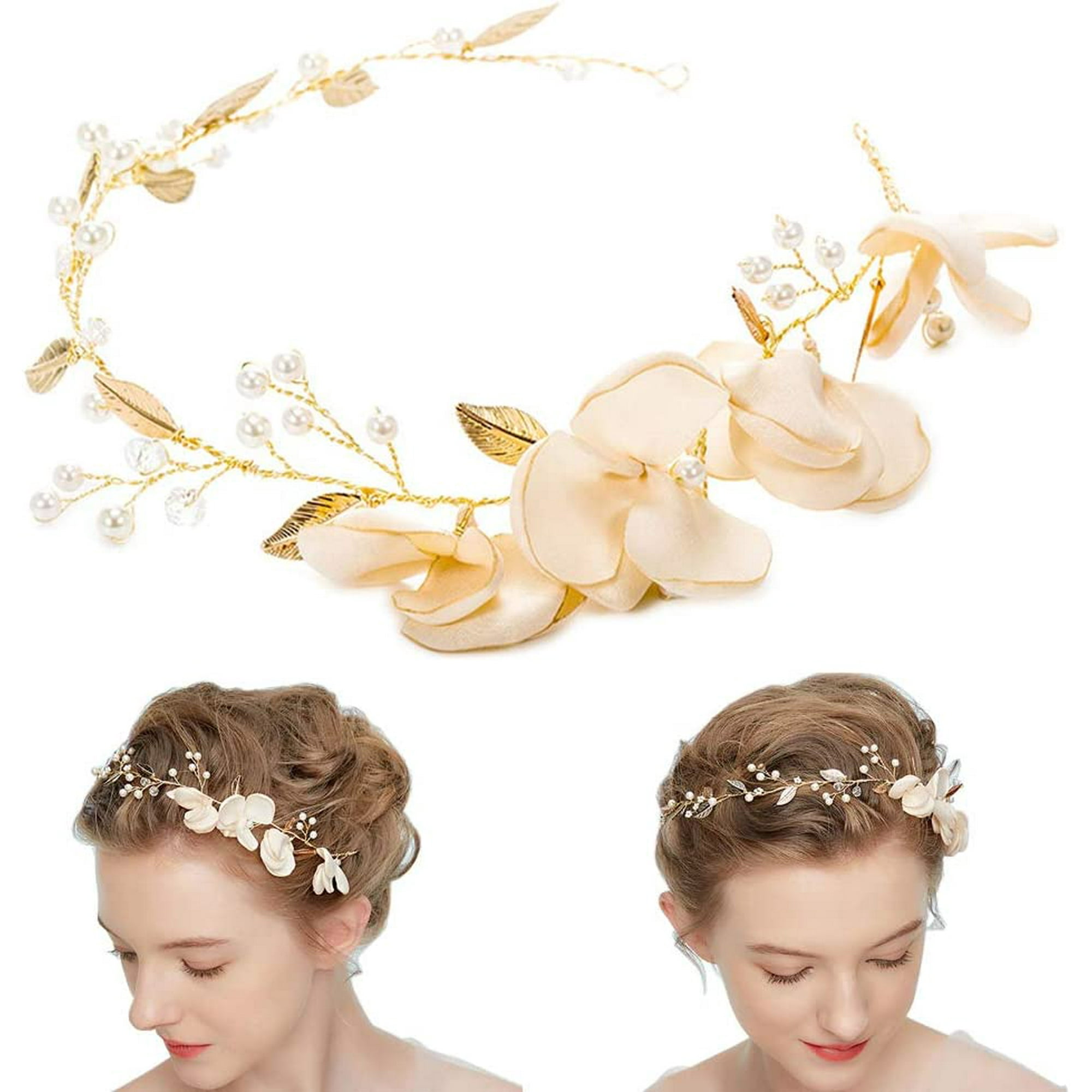 Peineta para el pelo de boda con perlas, accesorios para el pelo de novia  de cristal plateado, tocado de hoja para mujeres y niñas, peinetas con  flores, plateado para mujeres, niñas y