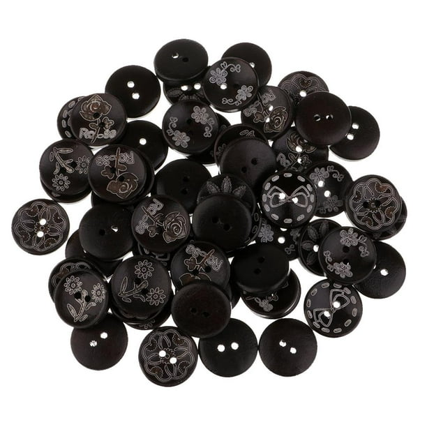 50 piezas, botones negros de 2 agujeros, botones de , patrón de café  surtido para manualidades de bricolaje, accesorio de ropa Soledad Botones  de madera negros de 2 agujeros