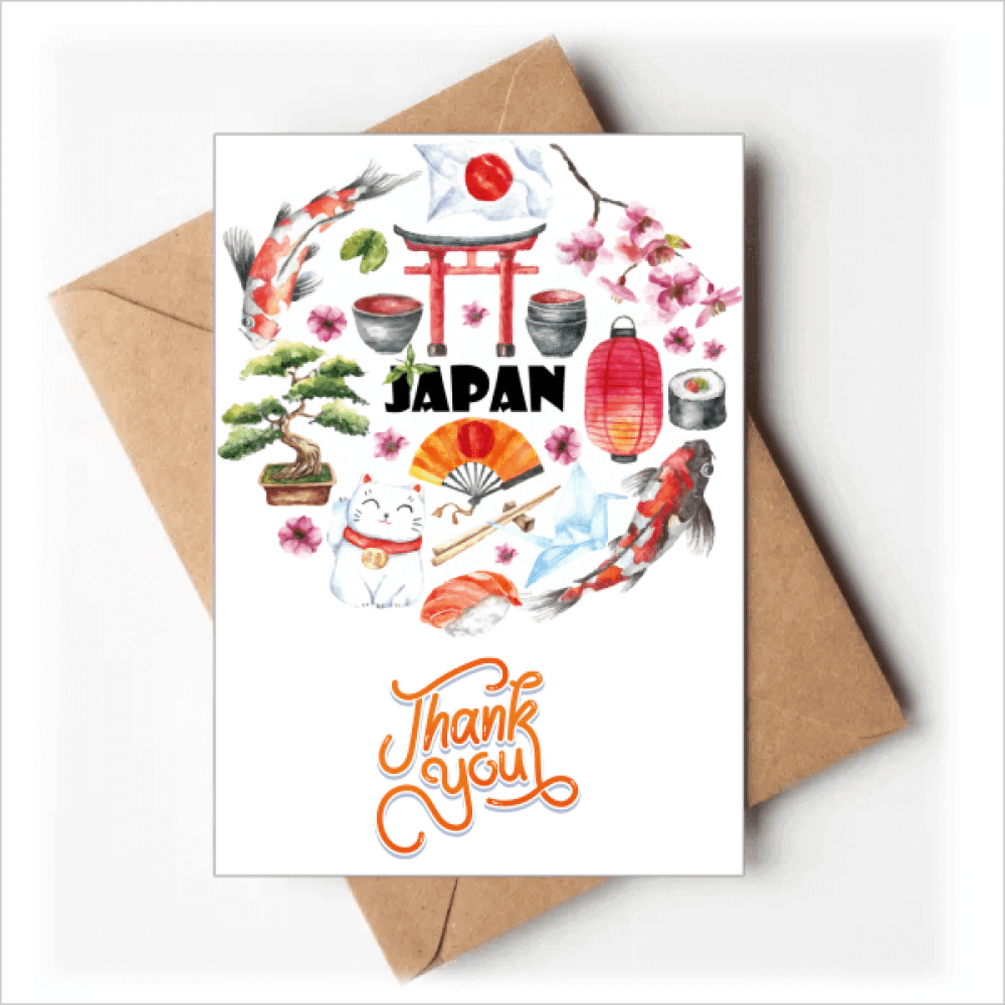 Japón Cute japanese estilo acuarela Nota en blanco del sobre de la