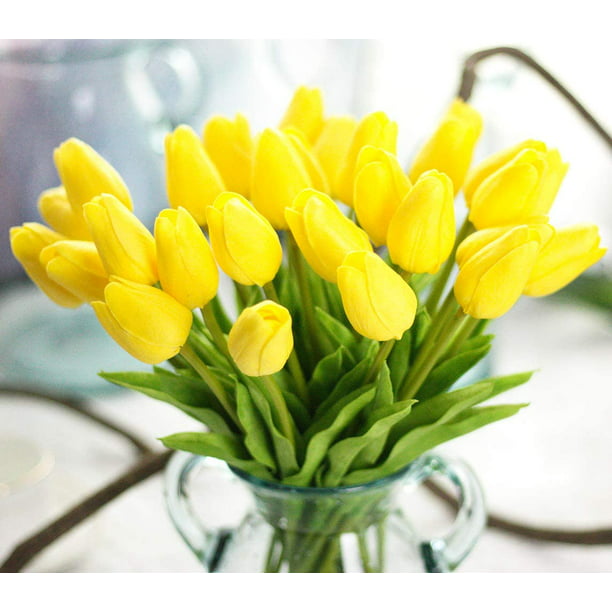  Meideli Flores artificiales de tulipanes artificiales para  decoración fácil de cuidar, 5 unidades, color naranja : Hogar y Cocina