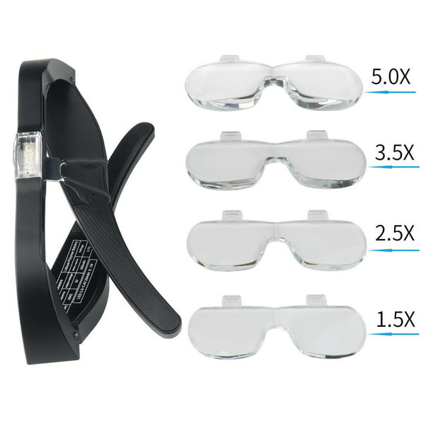 Lupa gafas luces LED 4 lentes desmontables 1.5X 2.5X 3.5X 5X mejores lupas  para lectura Mantenimiento Electrónico jinwen lupa manos libres