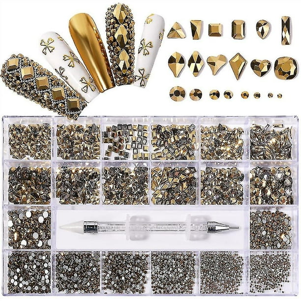 Diamantes de imitación de cristales para uñas, diamantes de imitación para  decoración de uñas para manualidades(oro claro
