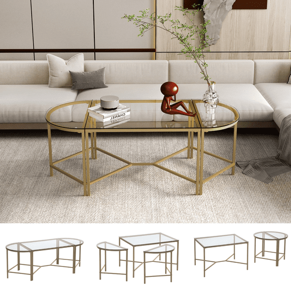 juego de mesa de centro de vidrio templado 12455545cm oro furniturer moderno