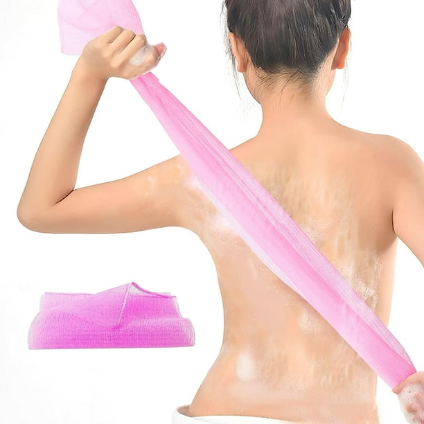 Exfoliante de espalda para ducha, paño para la espalda, toalla de longitud  extendida, de nailon, con correa elástica, para baño, paquete de 2 (rosa