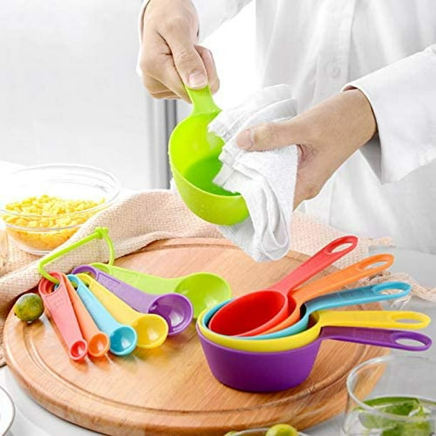 Cucharas medidoras, 12 vasos medidores de plástico, cucharas medidoras de  cocina y vasos para medir ingredientes secos y líquidos JM