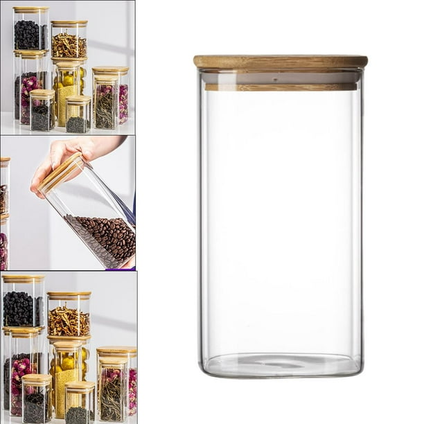Recipientes de vidrio para especias, sellados transparentes con tapa de  bambú, tarro de vidrio cuadrado, recipientes para condimentos y especias, recipiente  para azúcar, 18 x 10 cm 1400ml mayimx bote de cocina