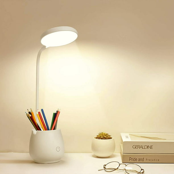 Lámpara de escritorio LED: lámpara de mesa LED regulable, 3 colores y 5  niveles de brillo