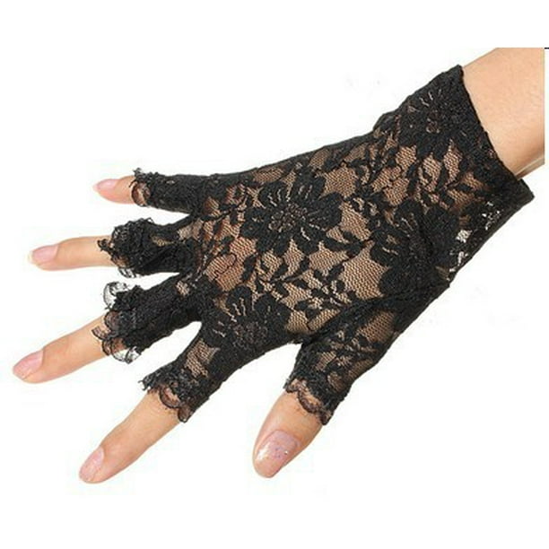 Guantes de encaje negro, guantes transparentes, guantes negros sin dedos  con joyas AB Rhinestone